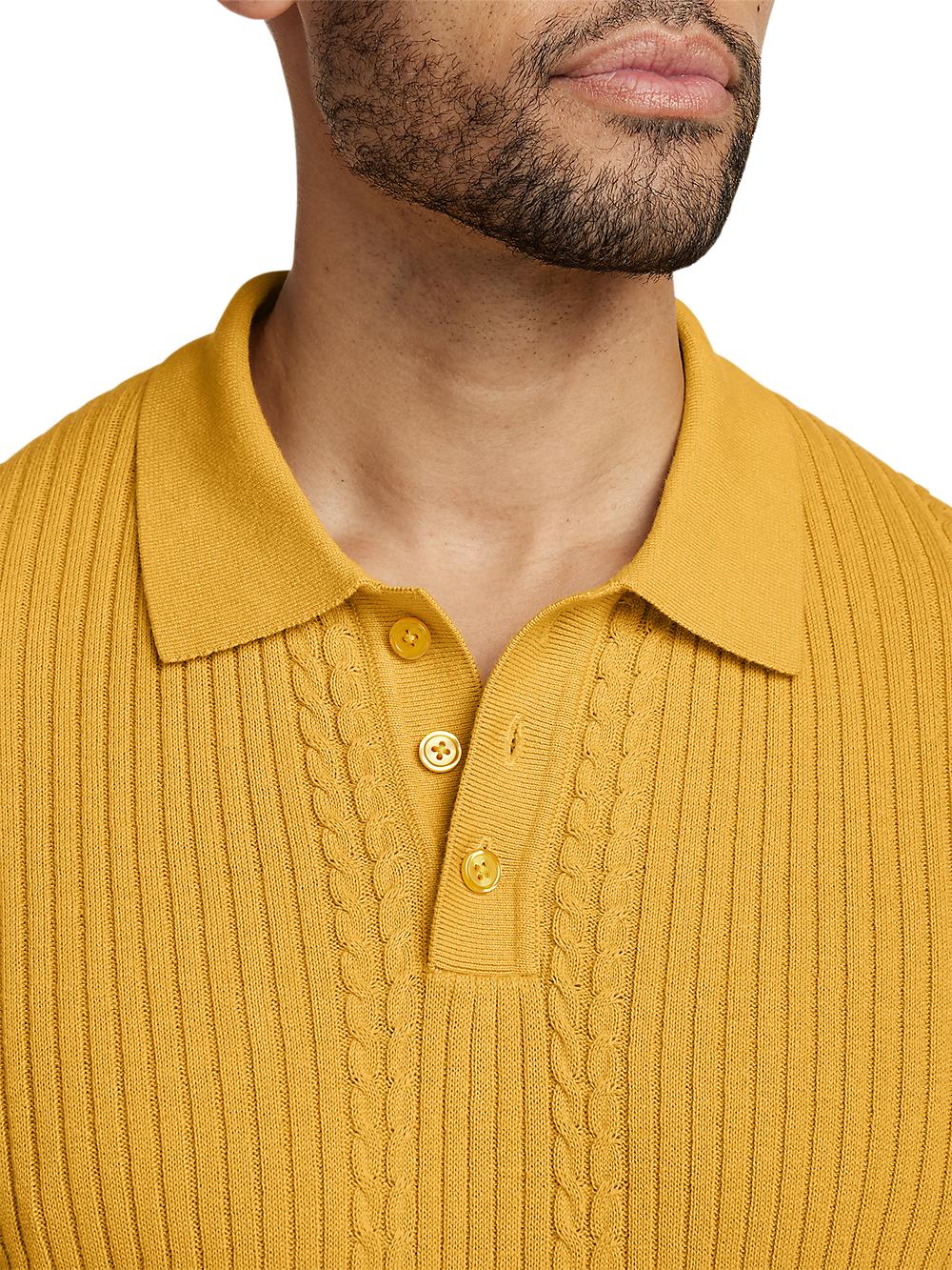 Cotton Three Button Polo - Gold Product Image