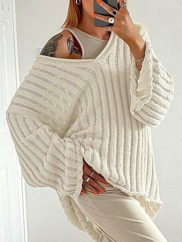 Loose Knit V Neck Pullover Sweater Product Image