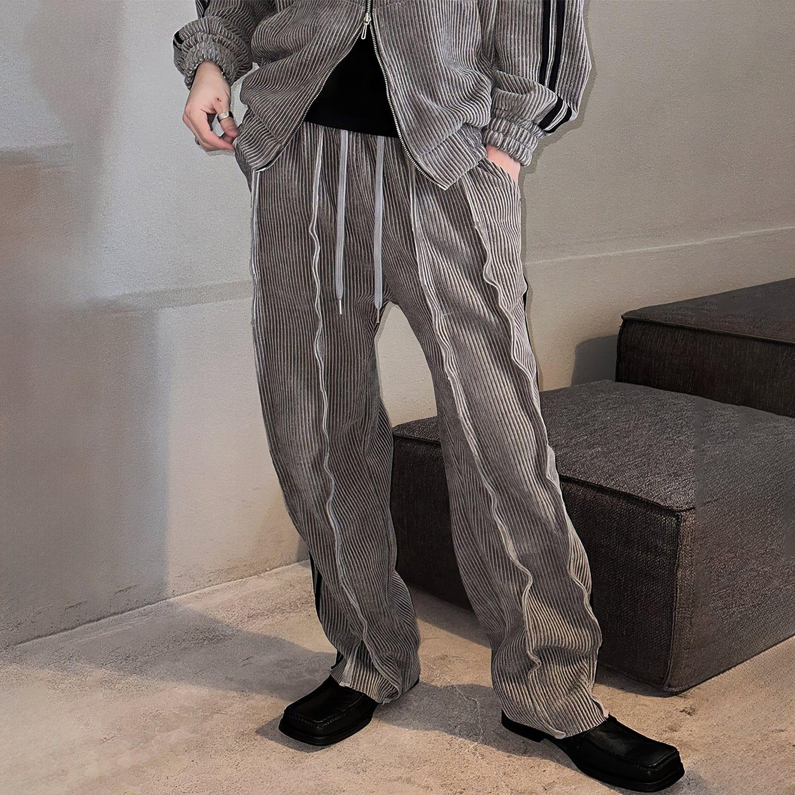 RT No. 12601 KNIT STRIPED ZIP-UP HOODIE & STRAIGHT PANTS Product Image
