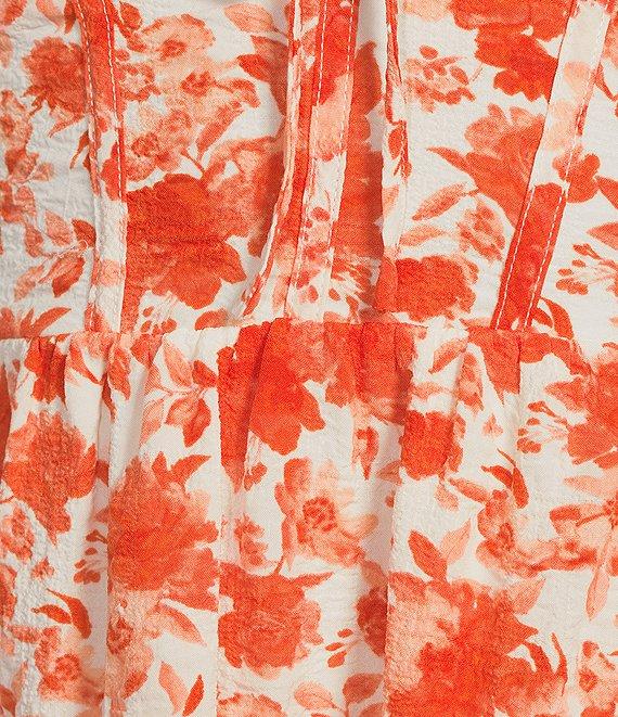 Midnight Doll Textured Floral Print Tie Strap V-Neck Tiered Dress Product Image