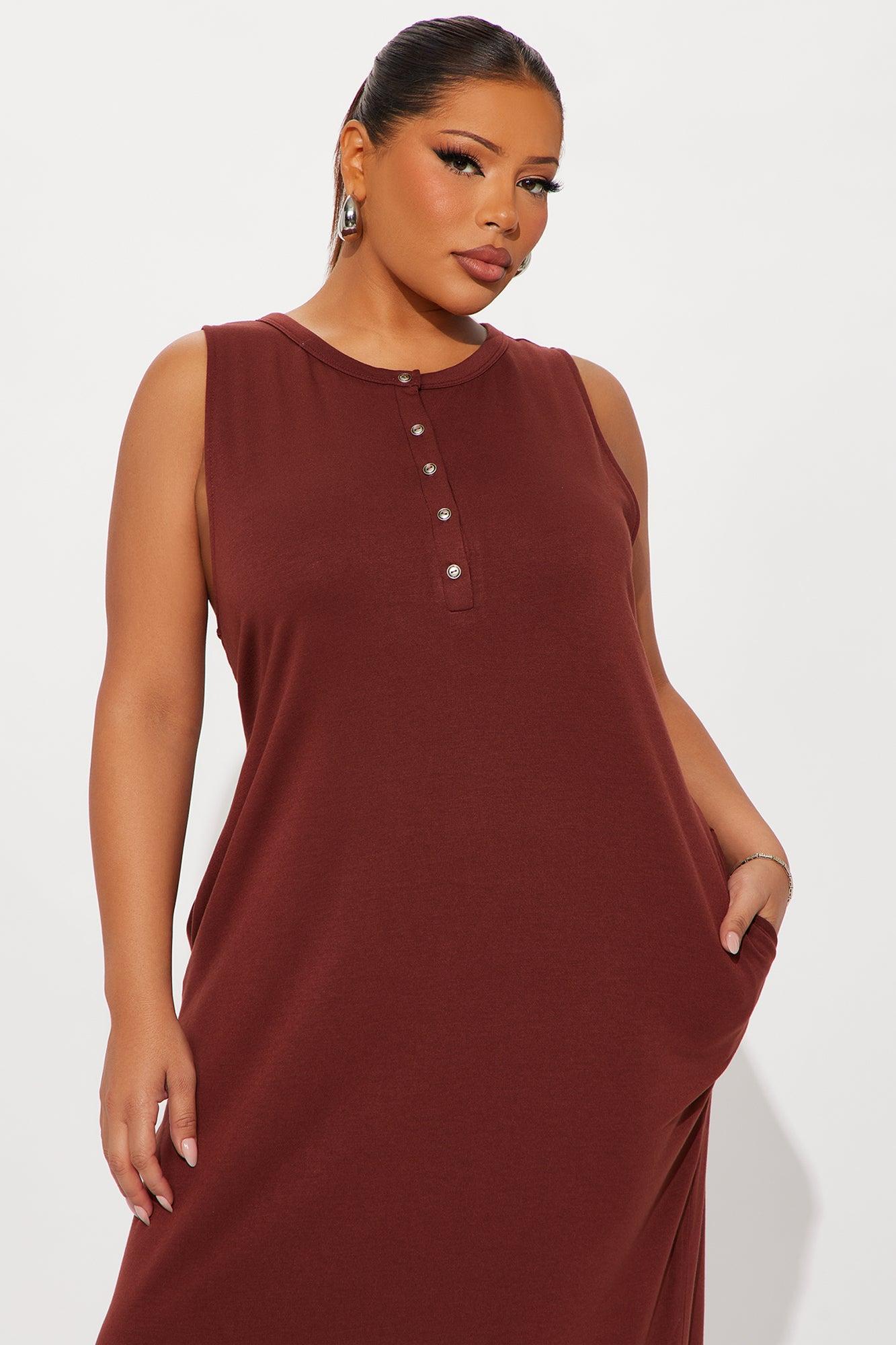 Dawn Button Up Maxi Dress  - Brown Female Product Image