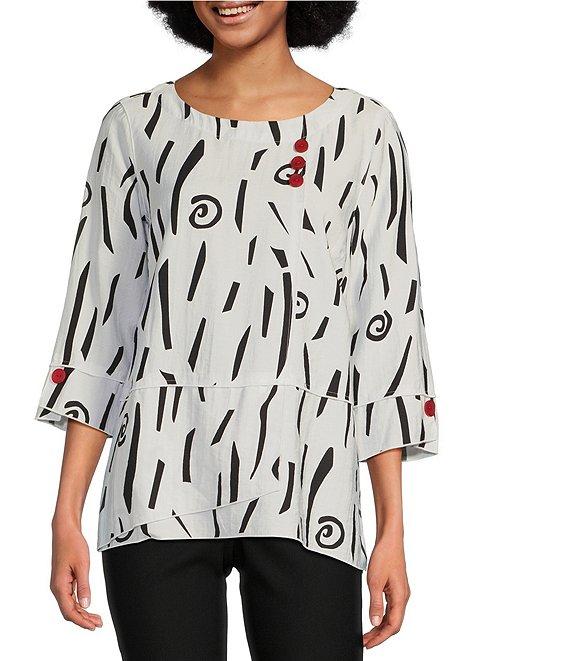 Ali Miles Abstract Print Round Neck 3/4 Sleeve Popover Tunic Product Image