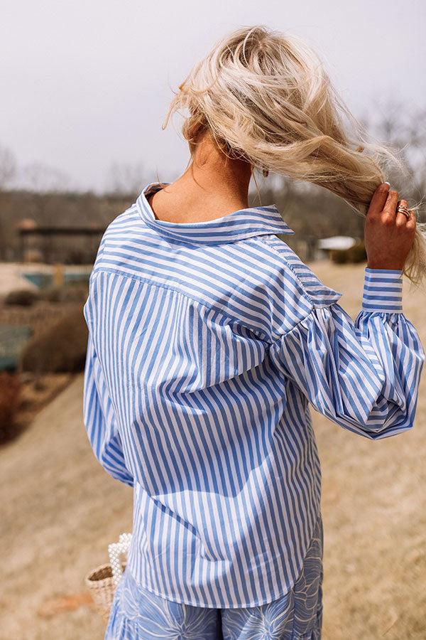 First Class Reservations Stripe Button Up in Blue Product Image