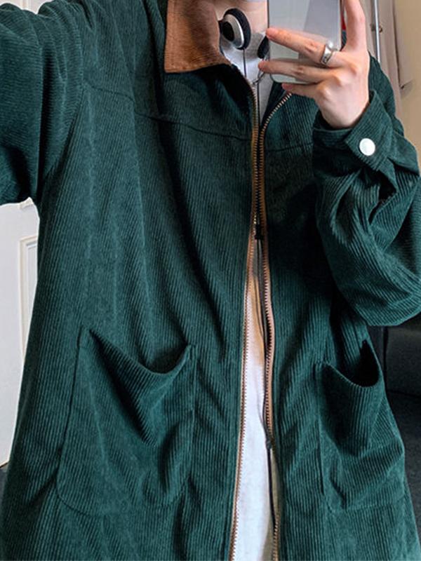 Men's Vintage Corduroy Lapel Neck Zip Up Jacket Product Image