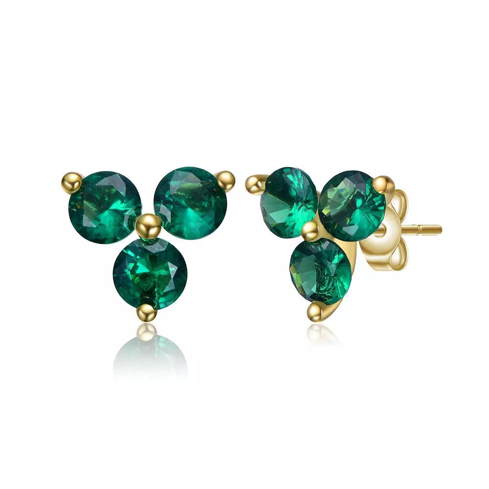 14k Gold Plated Color Cubic Zirconia Stud Earrings, Womens, Gold Tone Green Product Image