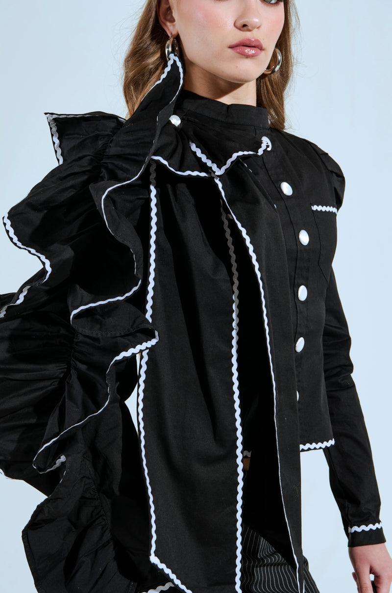 BRING THE DRAMA POPLIN BOW TOP IN BLACK Product Image