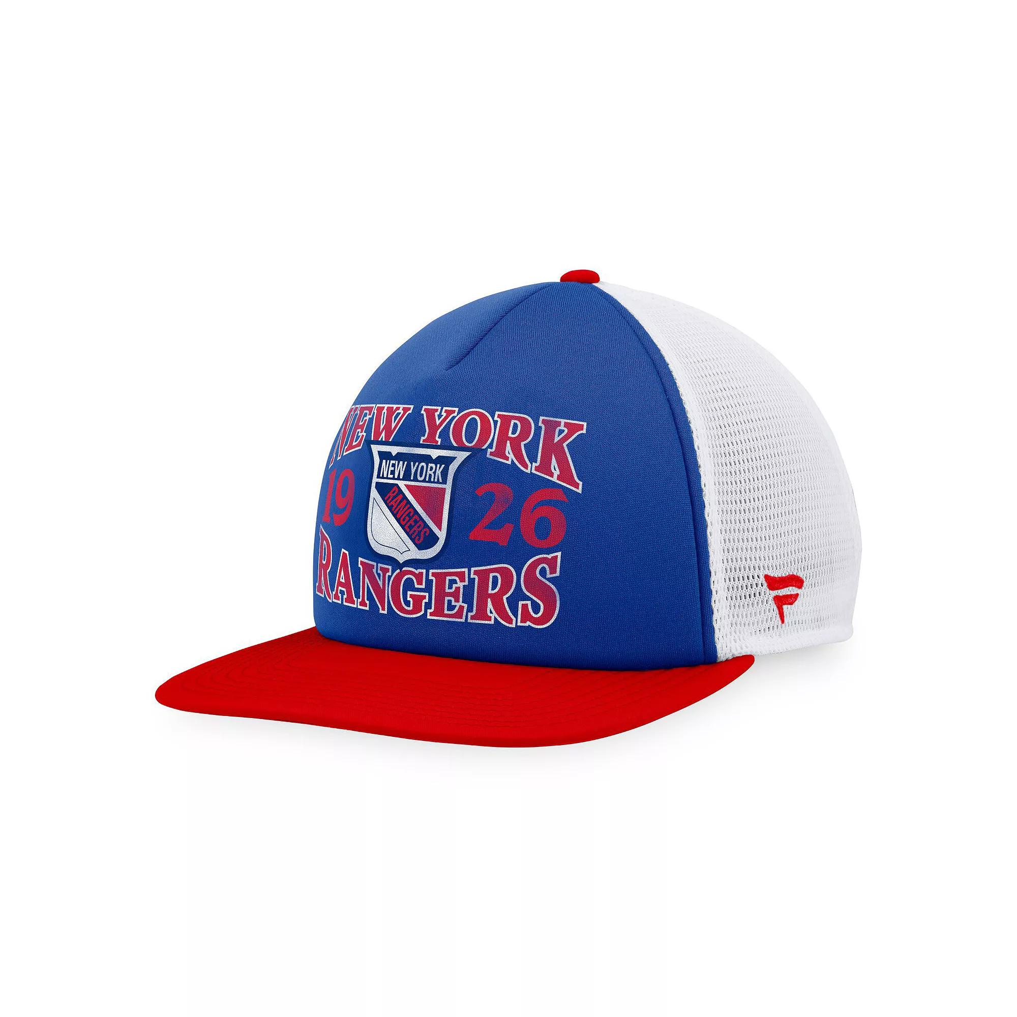 Men's Fanatics Branded Blue/Red New York Rangers Heritage Vintage Foam Front Trucker Snapback Hat, Ran Blue Product Image