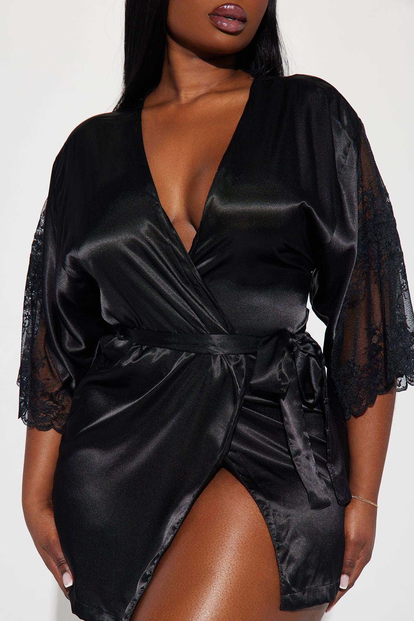Passionate Love Satin Robe - Black Product Image