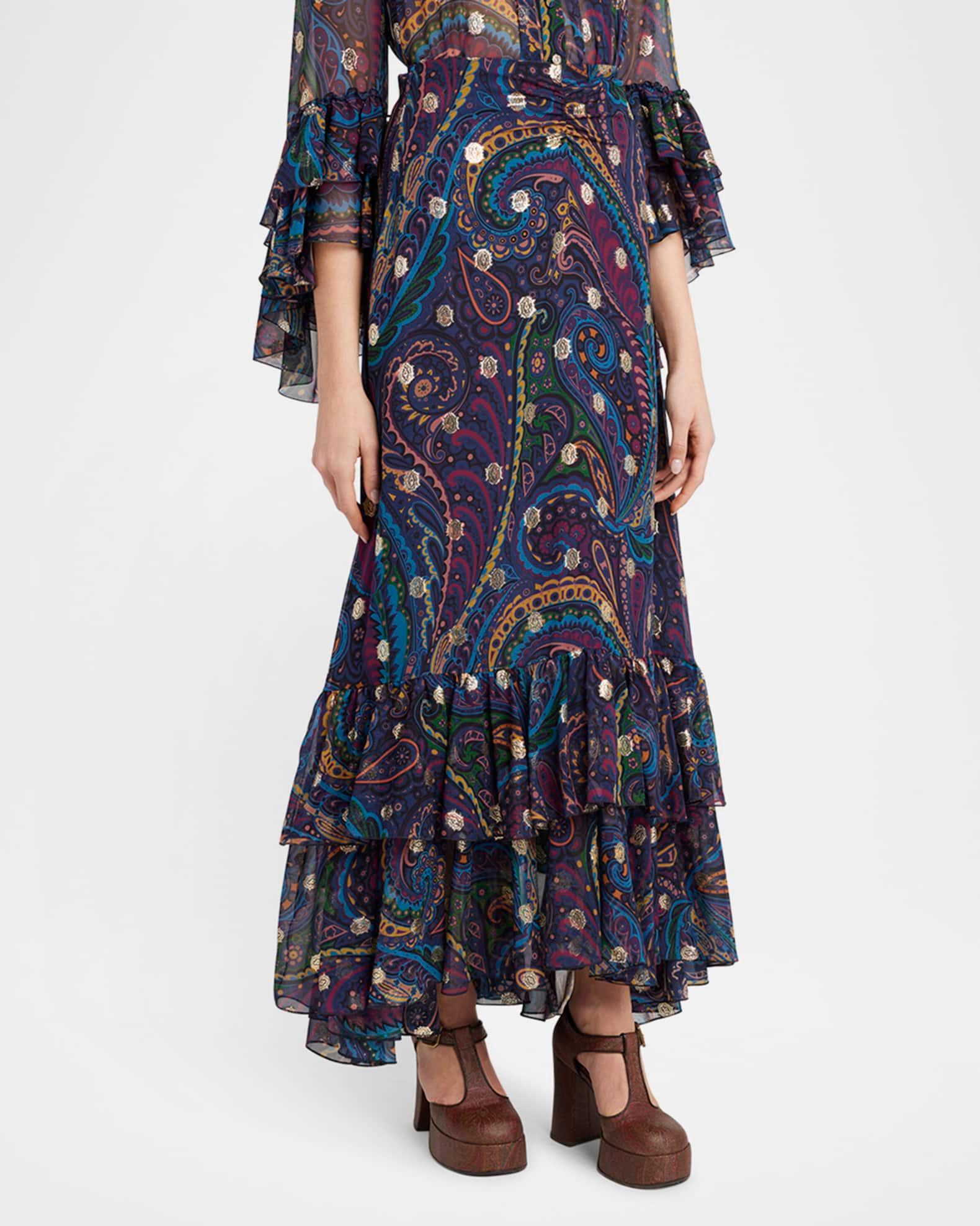 Emerald Paisley Ruffle Fil Maxi Skirt Product Image