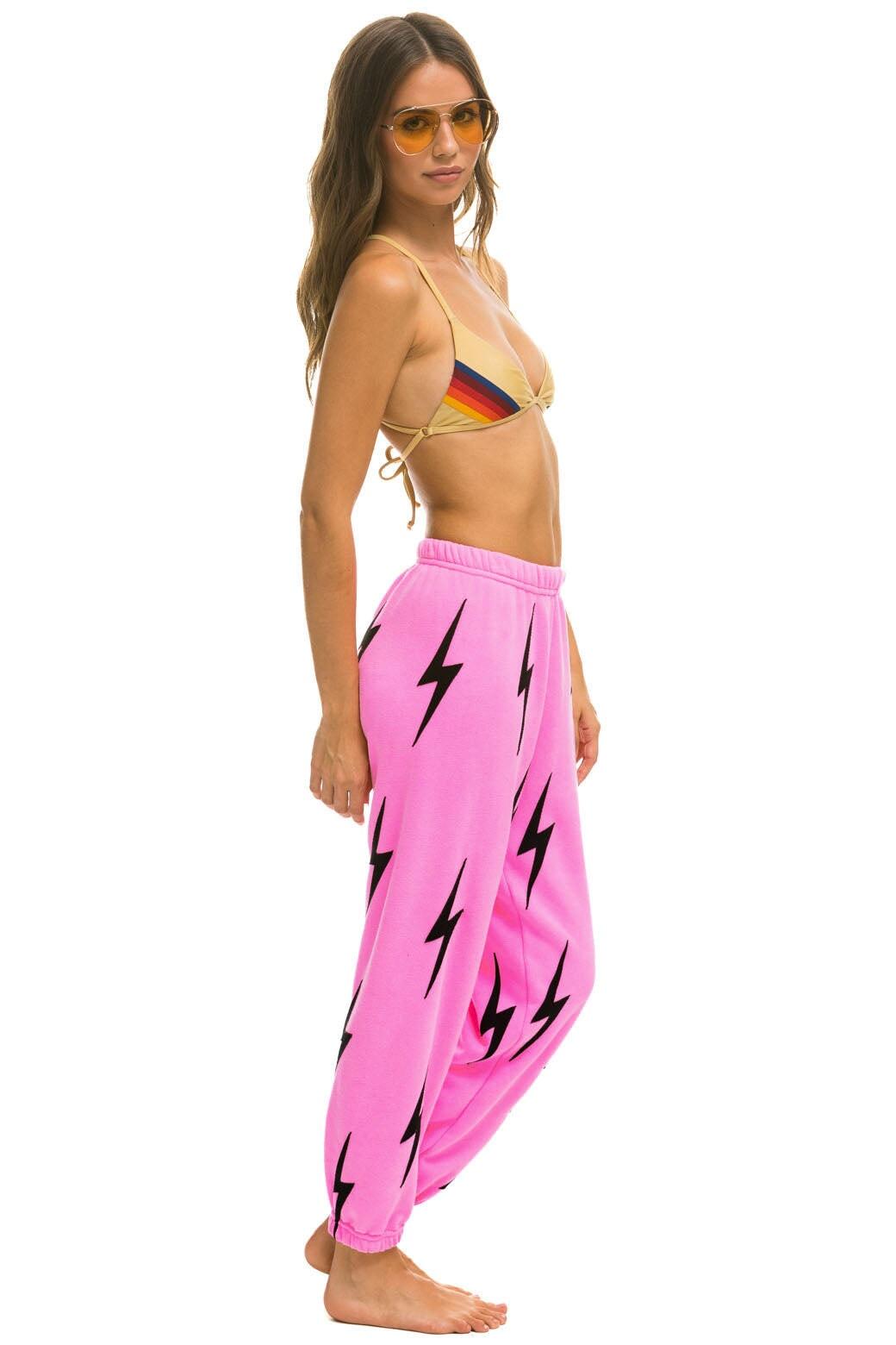 BOLT STITCH REPEAT SWEATPANTS - NEON PINK // BLACK Female Product Image