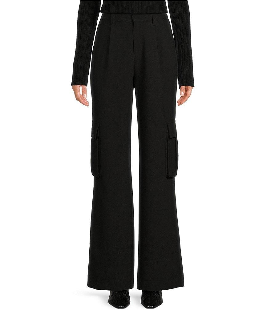 Le' AL.X Woven Crepe High Rise Pleated Front Cargo Suit Wide Leg Coordinating Pants Product Image