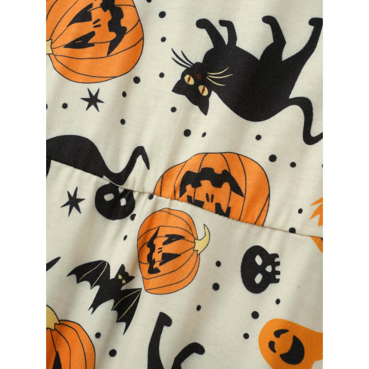 Plus Size Pumpkin Spiced Elastic Waist Printed Midi Dress Ivory Women Cocktail Non Party Curvy Bloomchic 30/6X Product Image