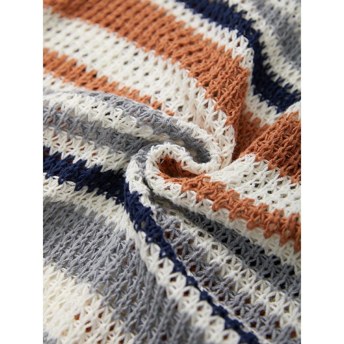 Plus Size Contrast Striped Patched Pocket Split Side Cardigan Multicolor Women Casual Loose Long Sleeve Dailywear Cardigans BloomChic 12/L Product Image