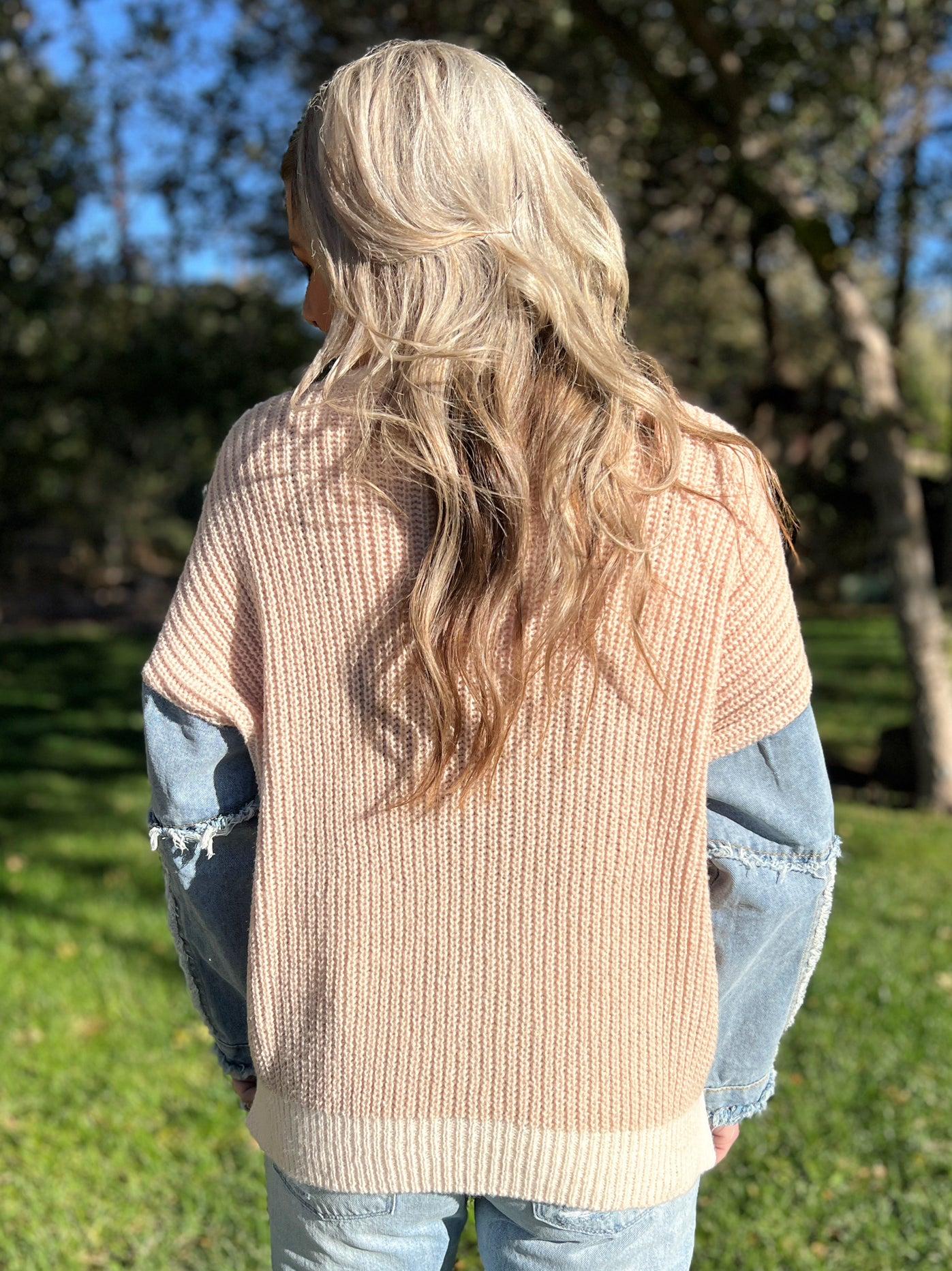 Frayed Denim Sleeve Sweater Top - 4 Color Options* Product Image