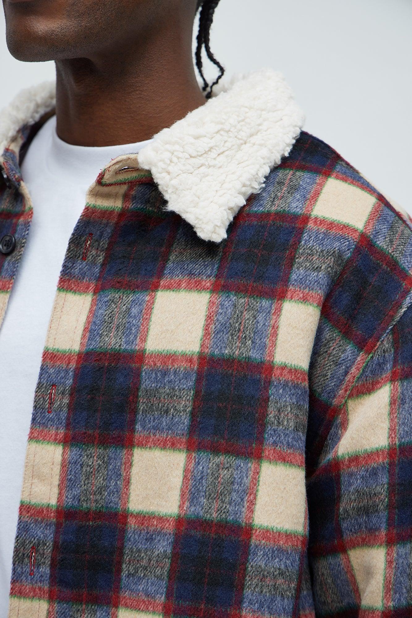 Sherpa Flannel Shacket - Red/combo Product Image