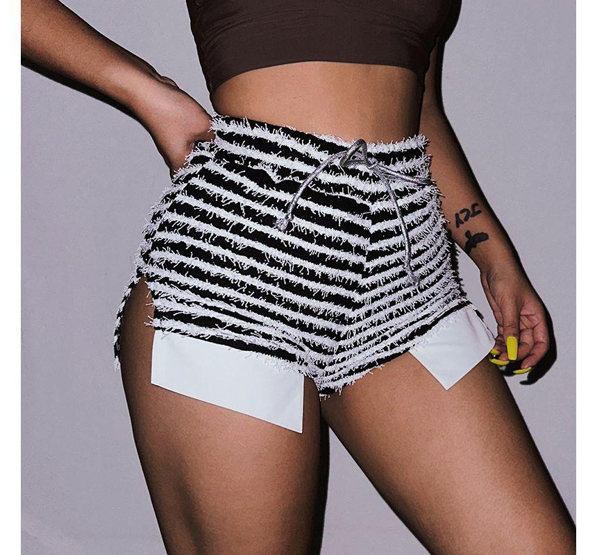 High Waist Striped Furry Shorts Product Image