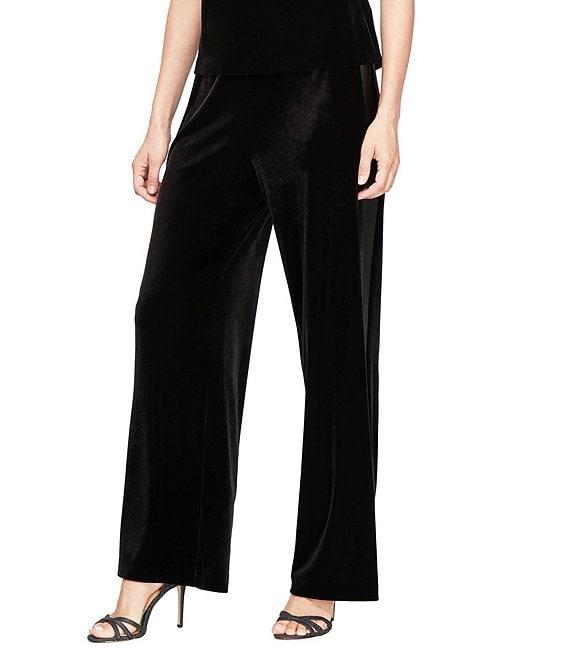 Alex Evenings Straight Leg Side Satin Panel Detail Full Length Velvet Pant Product Image