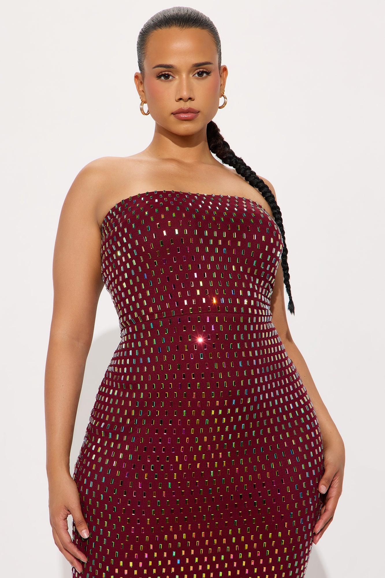 Maria Embellished Mesh Maxi Tube Dress - Wine Female Product Image