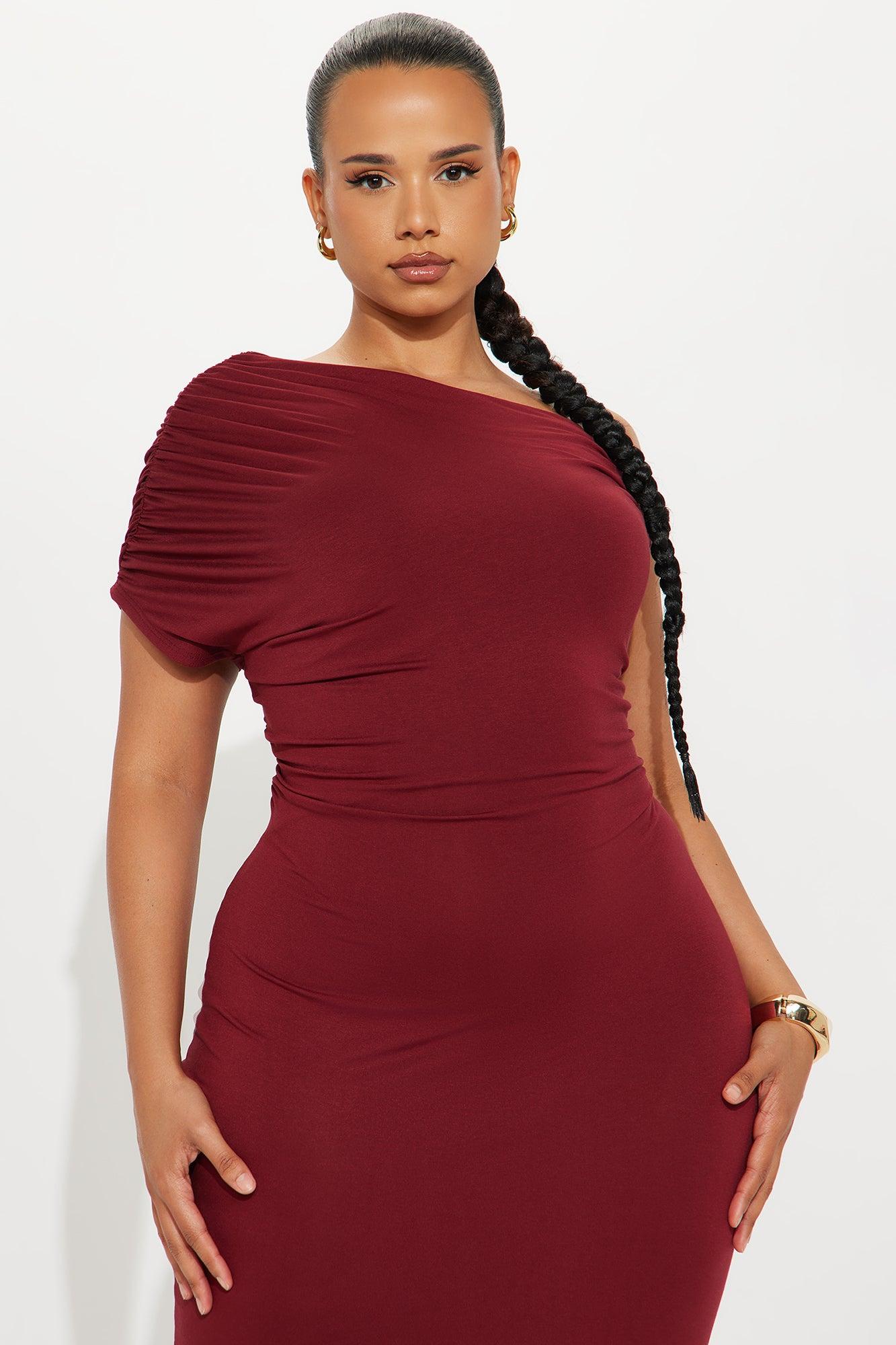 Brianna Off Shoulder Maxi Dress - Burgundy Female Product Image