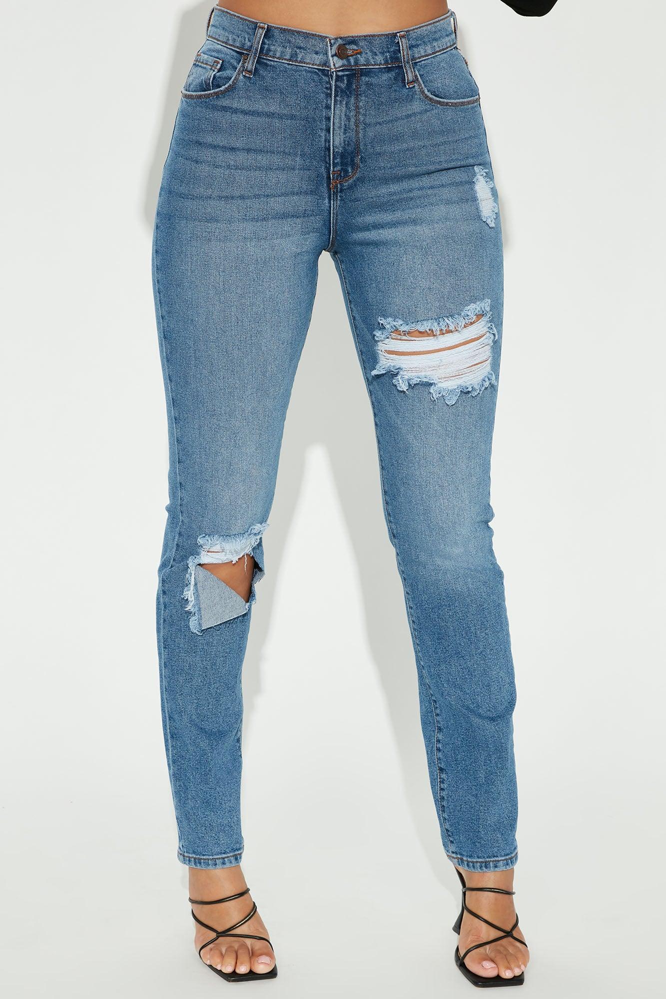 Tall Hometown Cutie Destroyed Mom Jeans - Medium Blue Wash Product Image