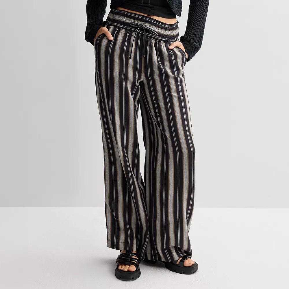 Juniors' SO® High-Rise Smocked Wide Leg Pants, Women's, Size: XL, Grey Brown Stripe Product Image