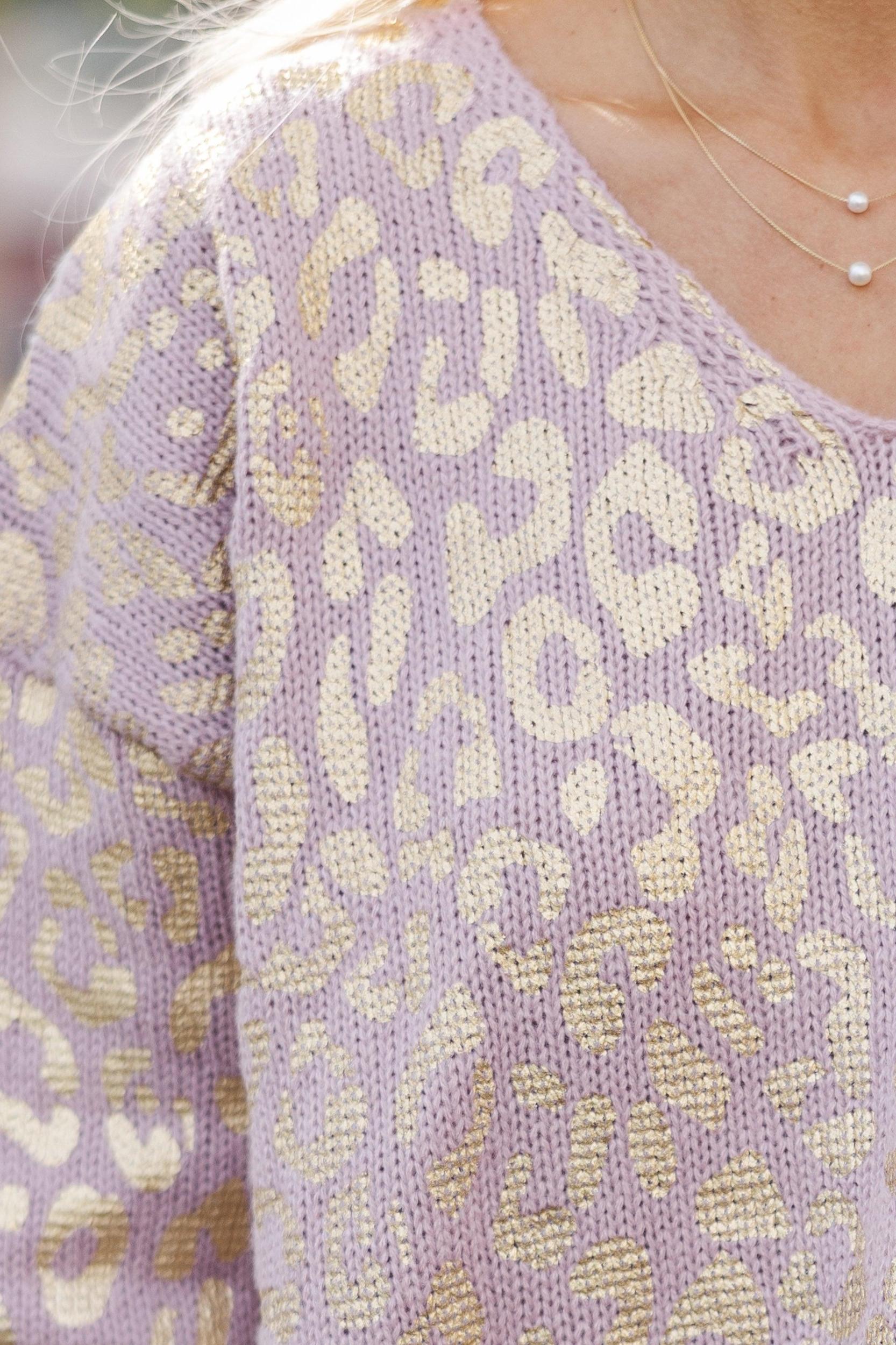 Don't Let Me Go Mauve Pink Metallic Leopard Sweater Female Product Image