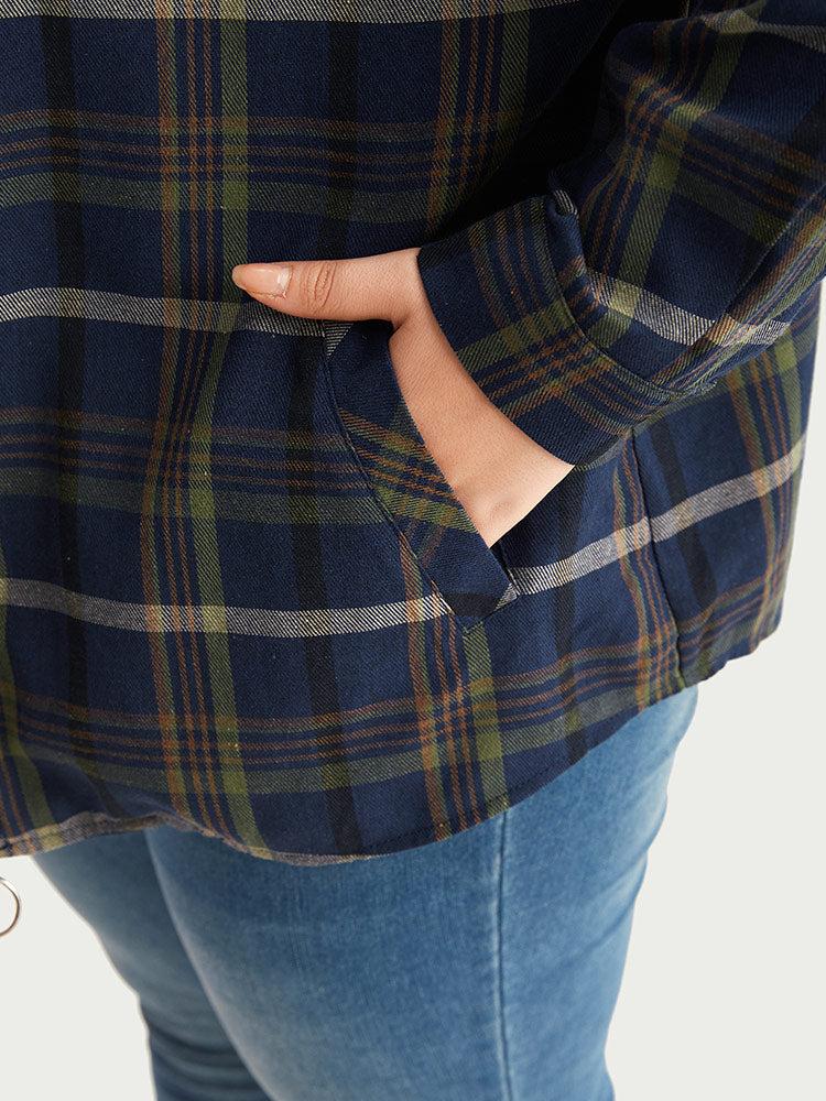 Plaid Lapel Collar Pocket Zipper Fly Coat Female Product Image