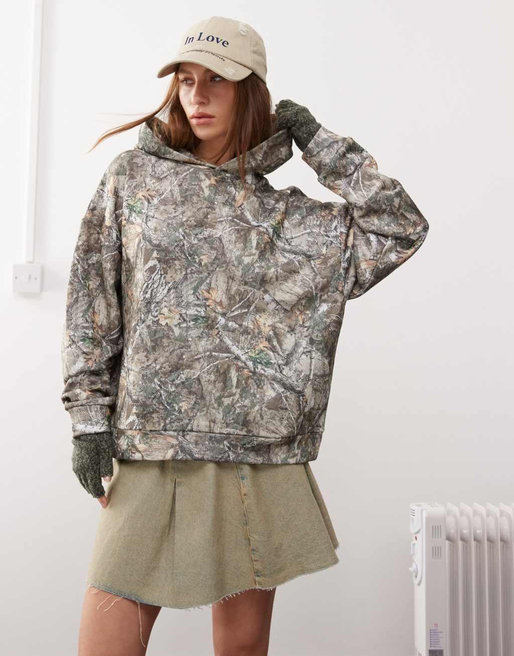 COLLUSION boxy fit hoodie in washed woodland Product Image