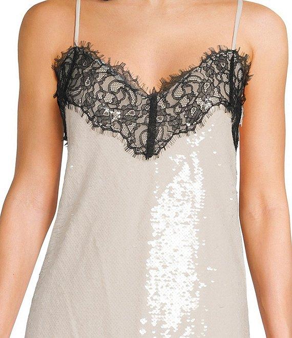 GB Social Lace Trim Sequin Slip Mini Dress Product Image