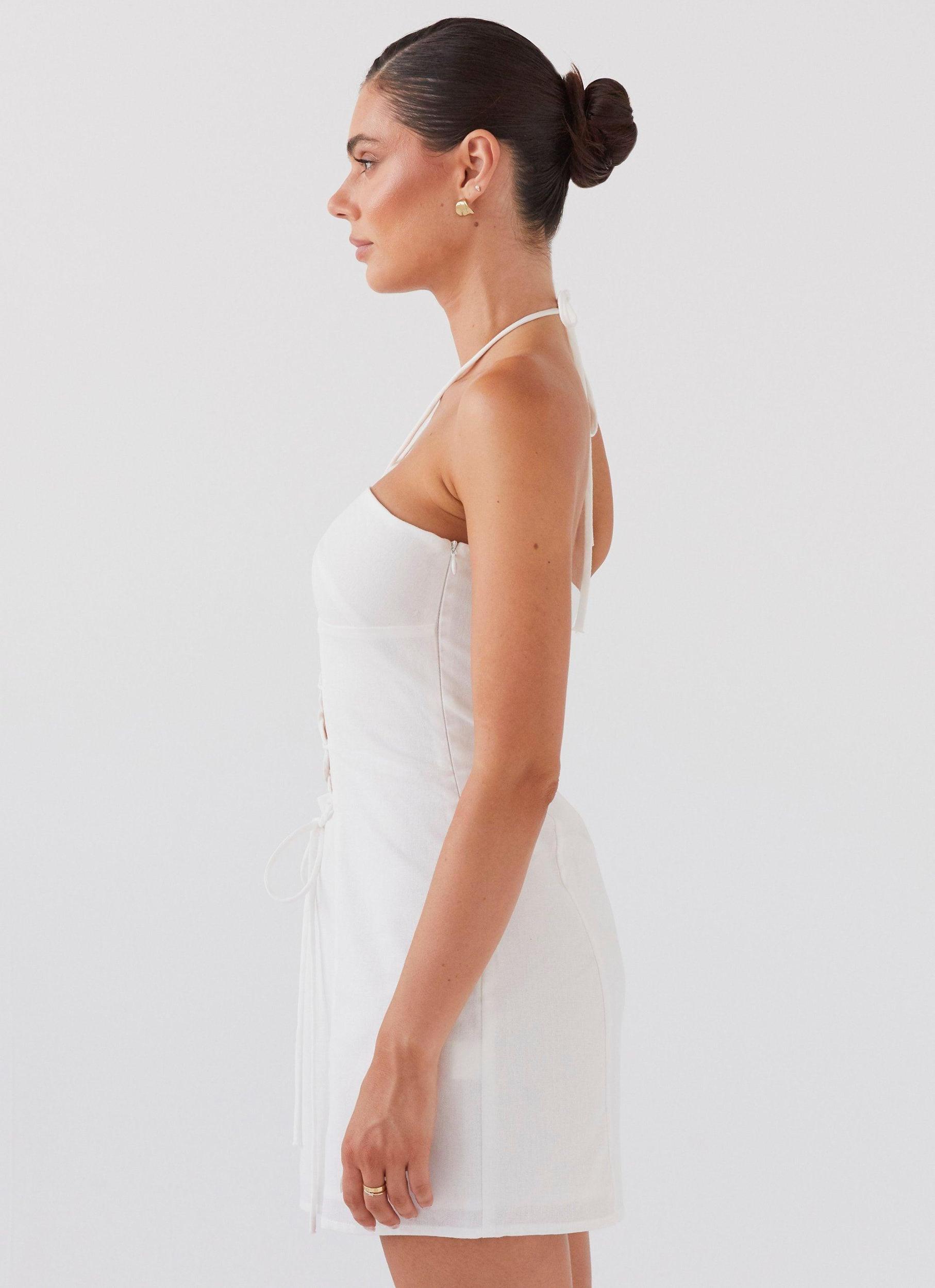 Island Echoes Linen Mini Dress - White Product Image