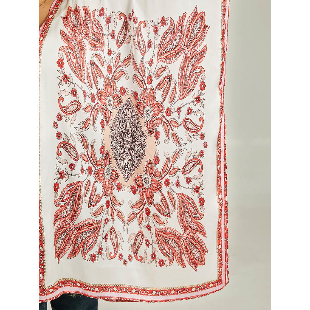 Plus Size Paisley Print Asymmetrical Hem Drape Kimono Women Brown Casual Drape Loose Dailywear Kimonos BloomChic 18-20/2X Product Image