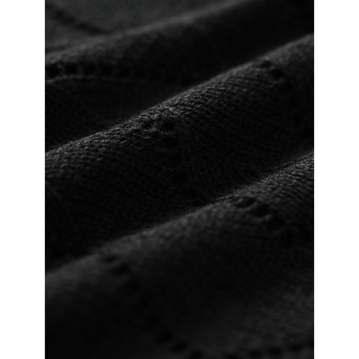 Plus Size Plain Geometric Eyelet Elastic Cuffs Patchwork Pullover Black Women Casual Loose Long Sleeve V-neck Dailywear Pullovers BloomChic 14-16/1X Product Image