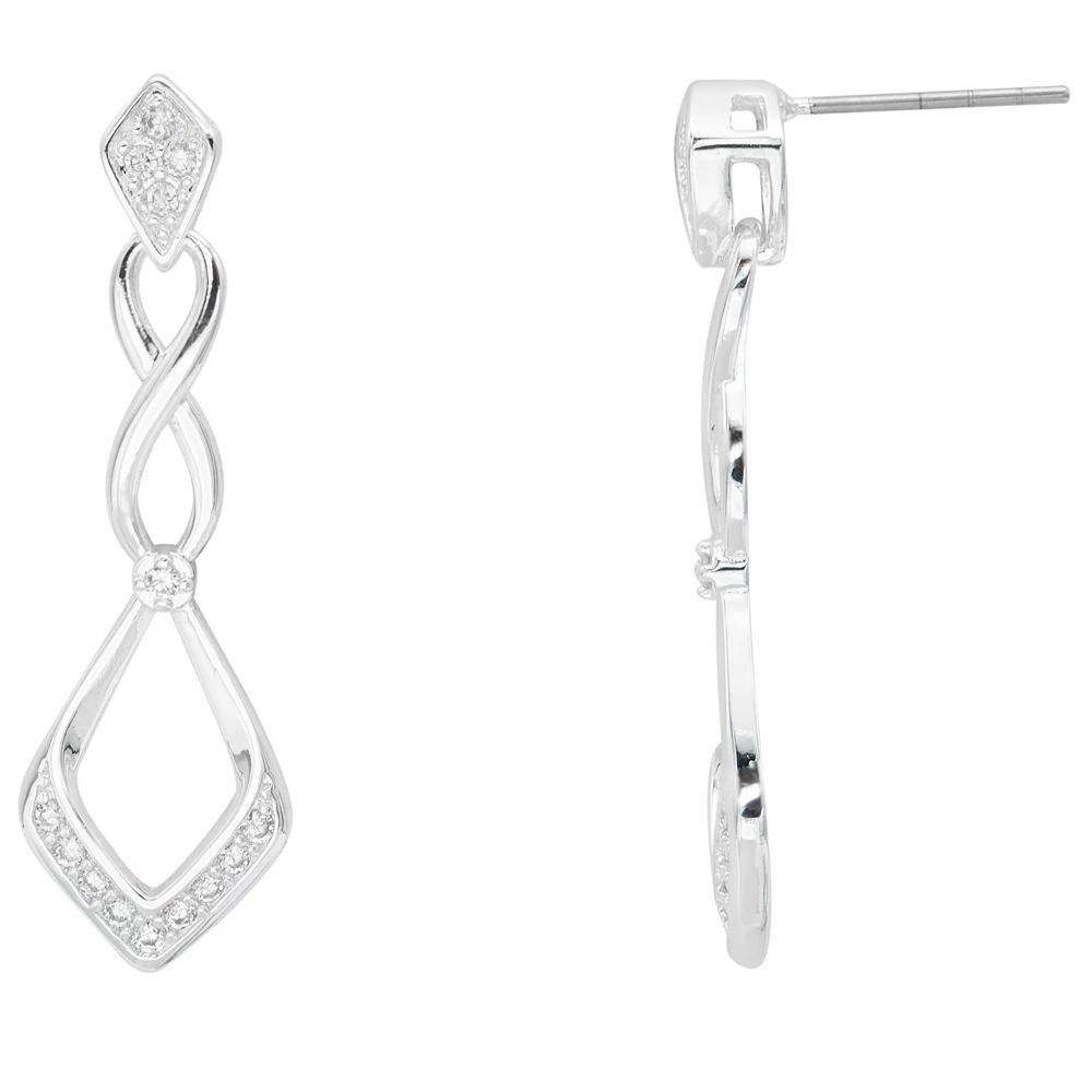 City Luxe Silver Plated Cubic Zirconia Openwork Drop Earrings, Women's, Silver Tone Clear Product Image