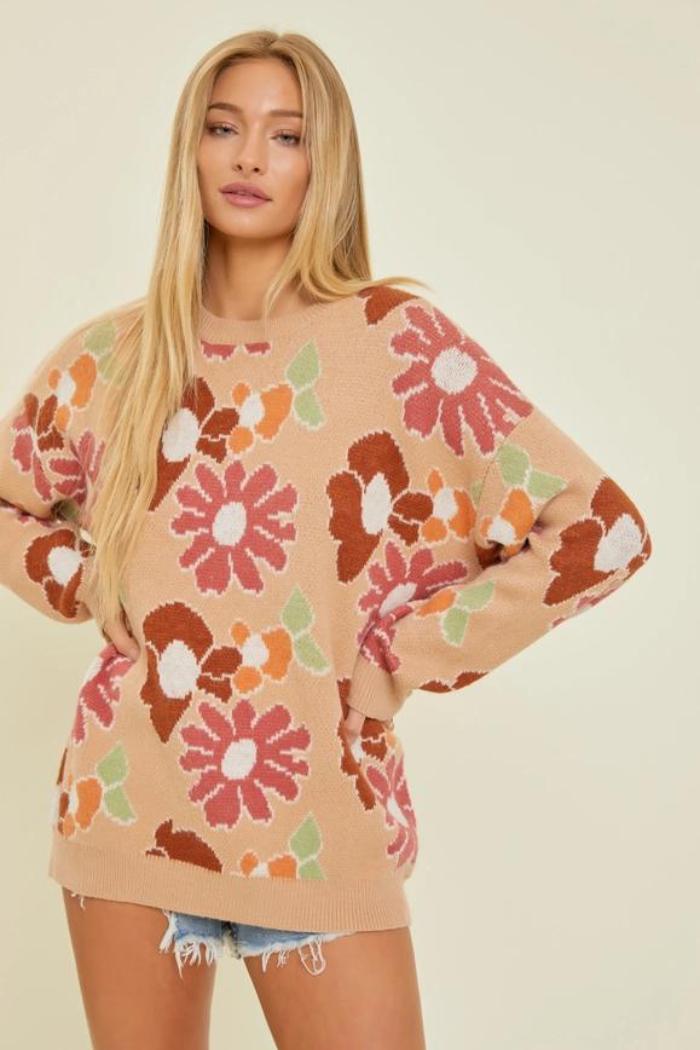 Jacquard Floral Print Sweater Product Image