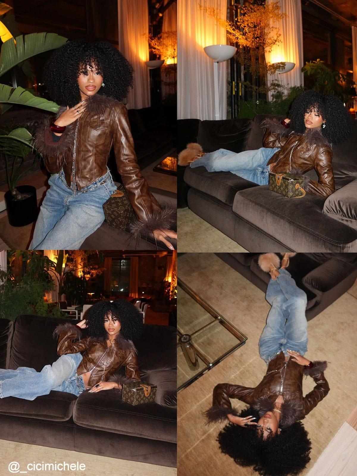 Aelfric Eden Fur Collar Faux Leather Jacket Female Product Image