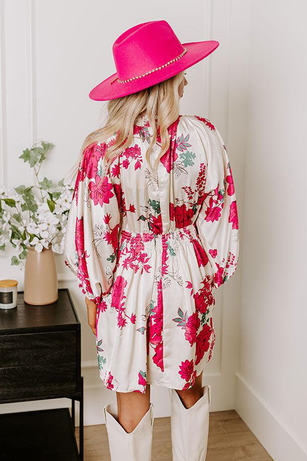 Botanical Bliss Satin Mini Dress in Cream Product Image