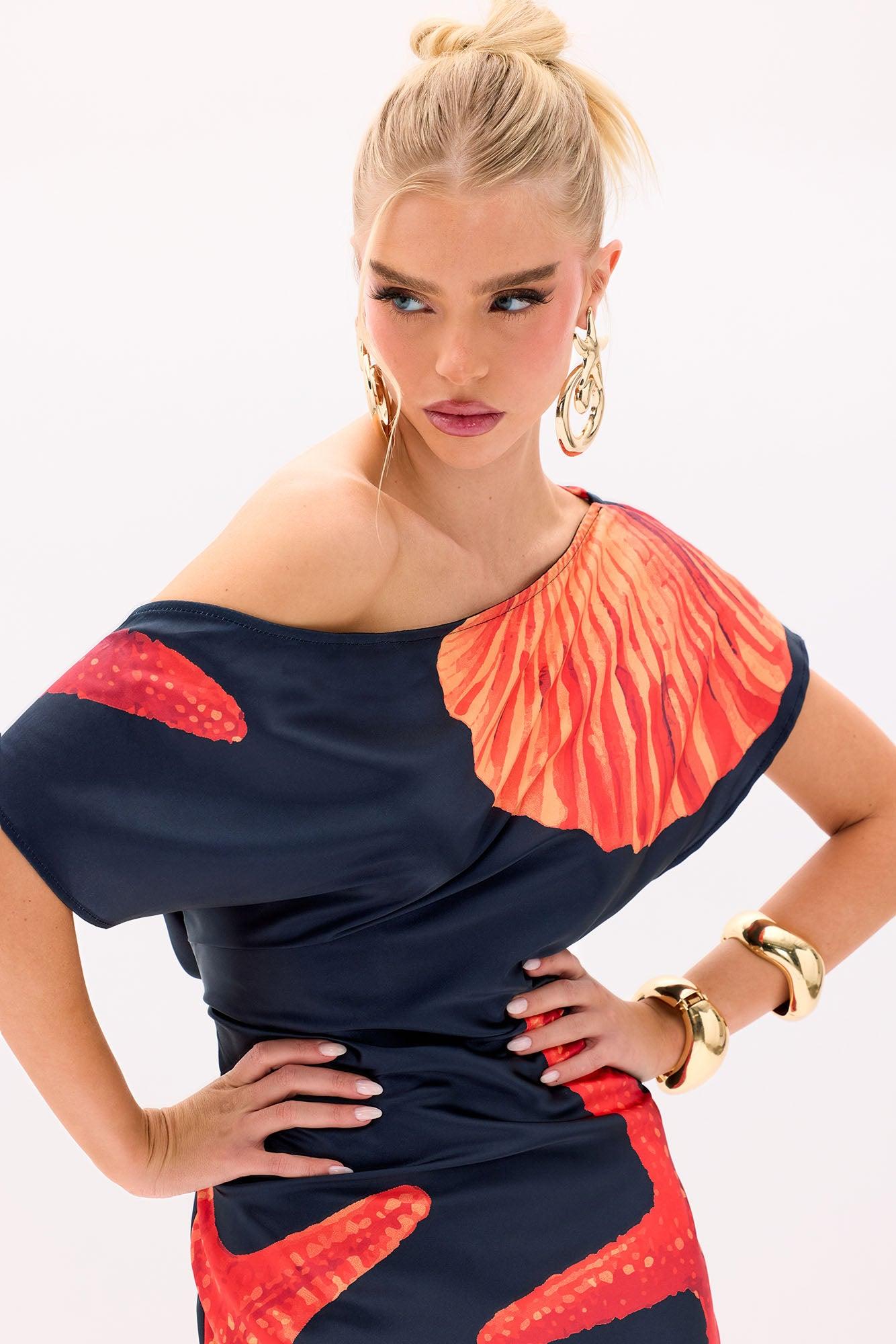 Santorini Satin Midi Dress - Orange/combo Product Image