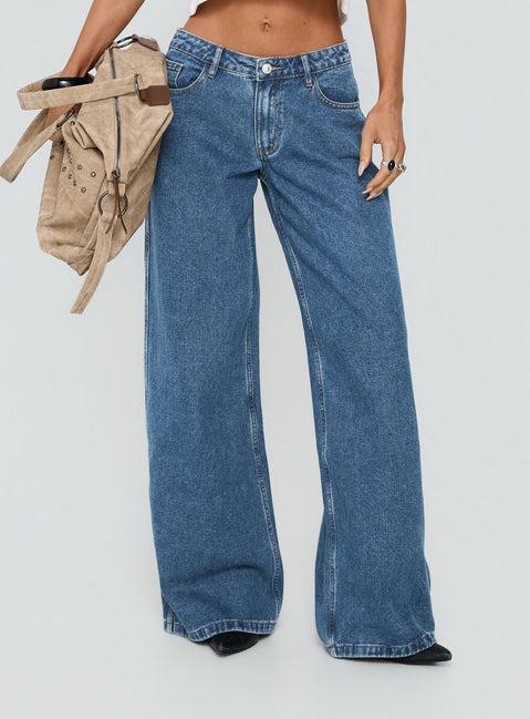 Ramos Low Rise Wide Leg Jeans Mid Blue Wash Product Image