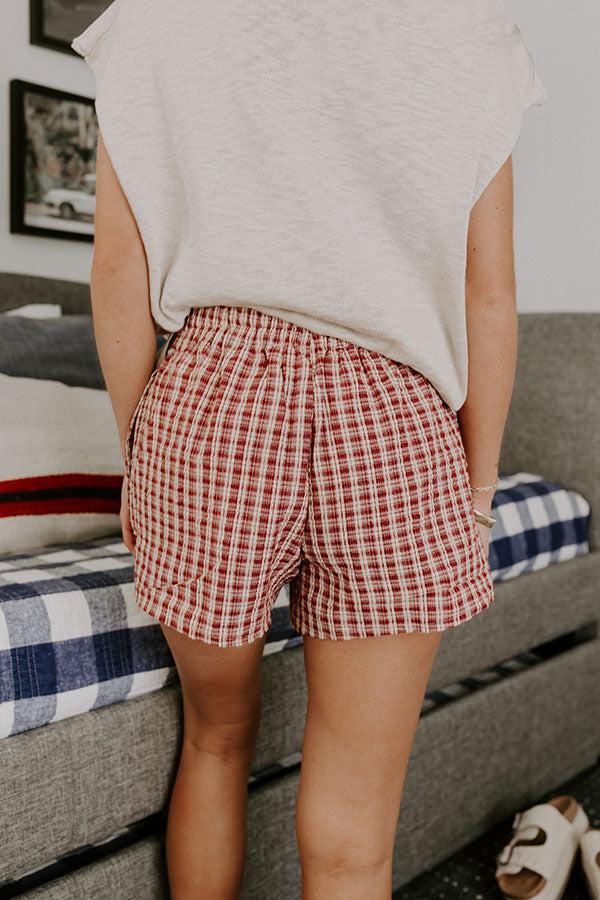 Picnic Ready Midrise Gingham Shorts in Wine Product Image
