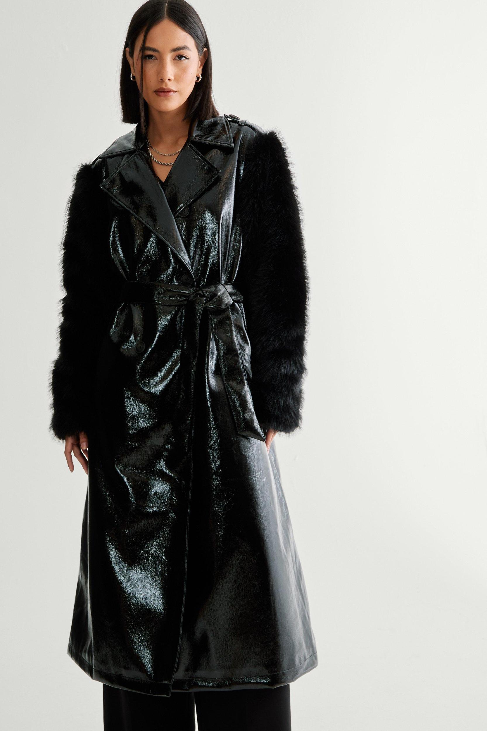 Premium Vinyl Fur Trim Coat Product Image