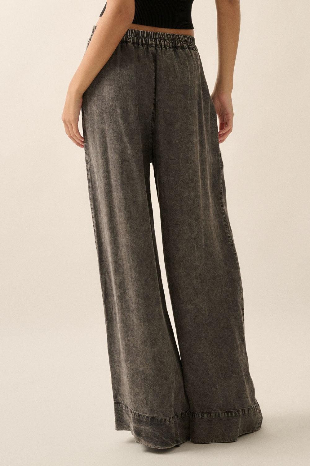Pleated Wide Leg Light Denim Pants Product Image