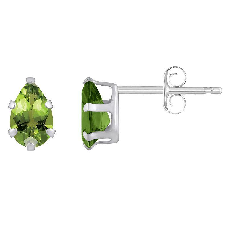 Celebration Gems 10k Gold Pear Shape Peridot Stud Earrings, Women's, White Product Image