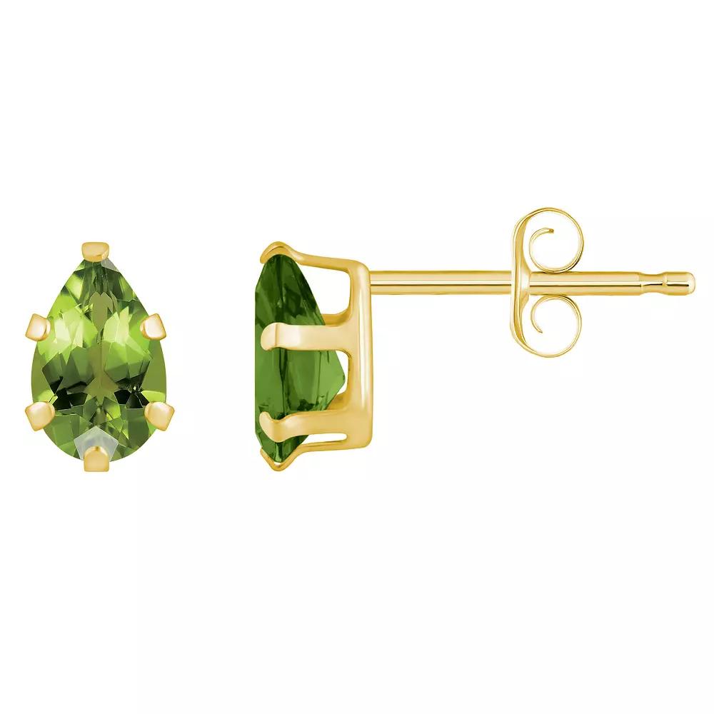 Celebration Gems 10k Gold Pear Shape Peridot Stud Earrings, Women's, White Product Image