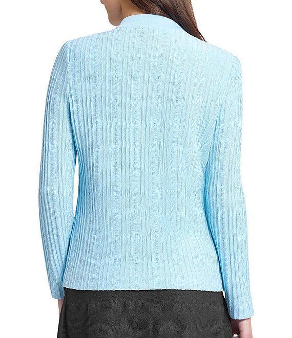 Ming Wang Ribbed Knit High V-Neck Long Sleeve Cardigan Product Image