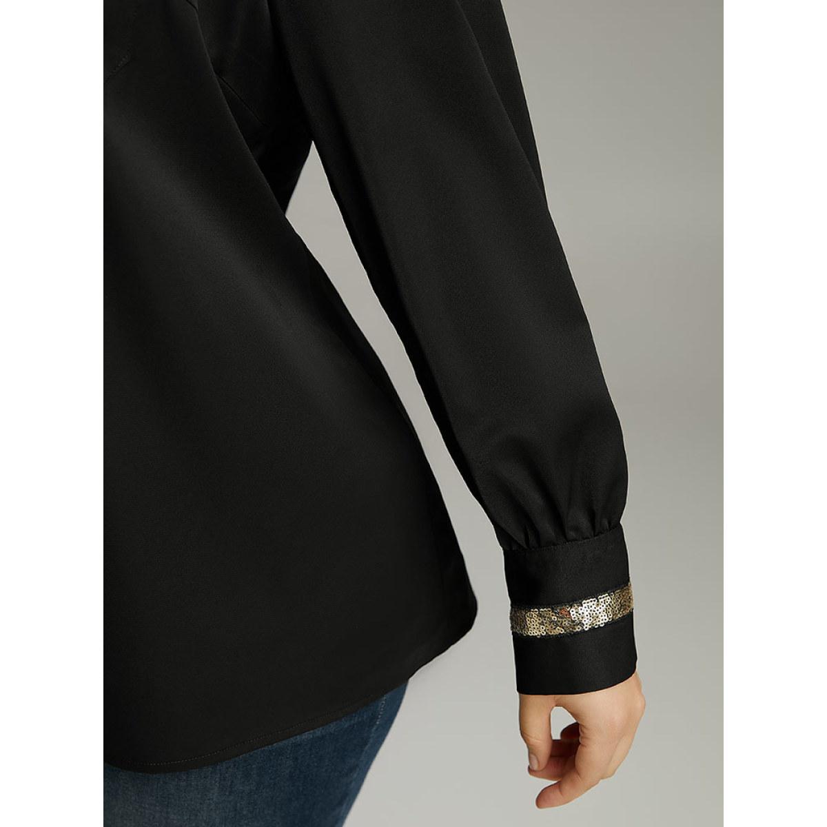 Plus Size Black Sequin Patchwork V Neck Blouse Women Glamour Long Sleeve V-neck Party Blouses BloomChic 28/5X Product Image