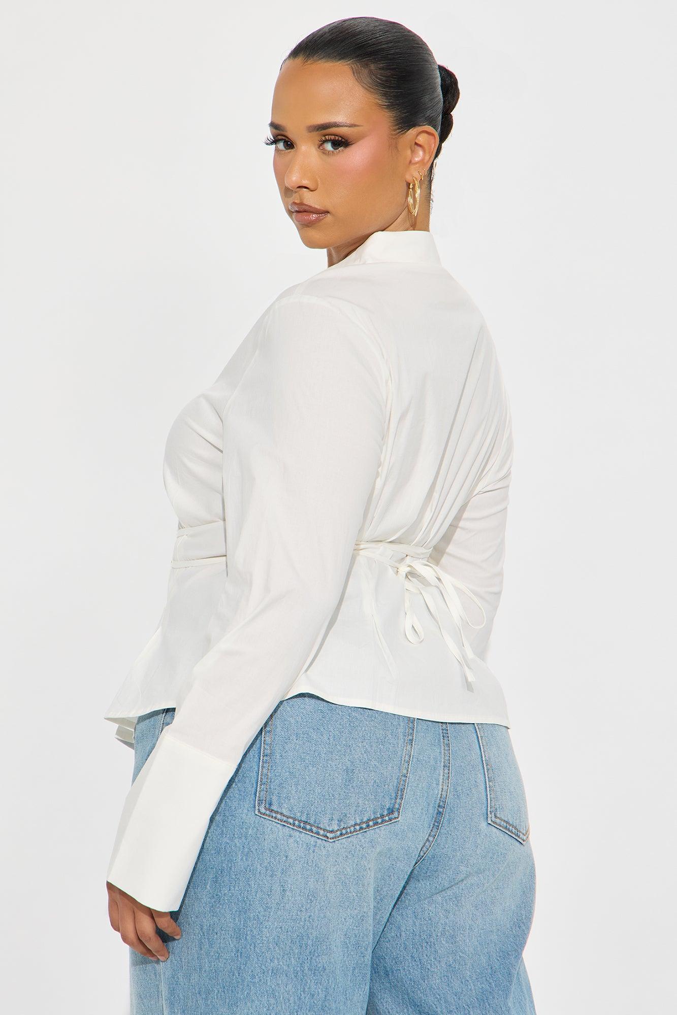 On My Way Poplin Tie Waist Shirt - White Female Product Image