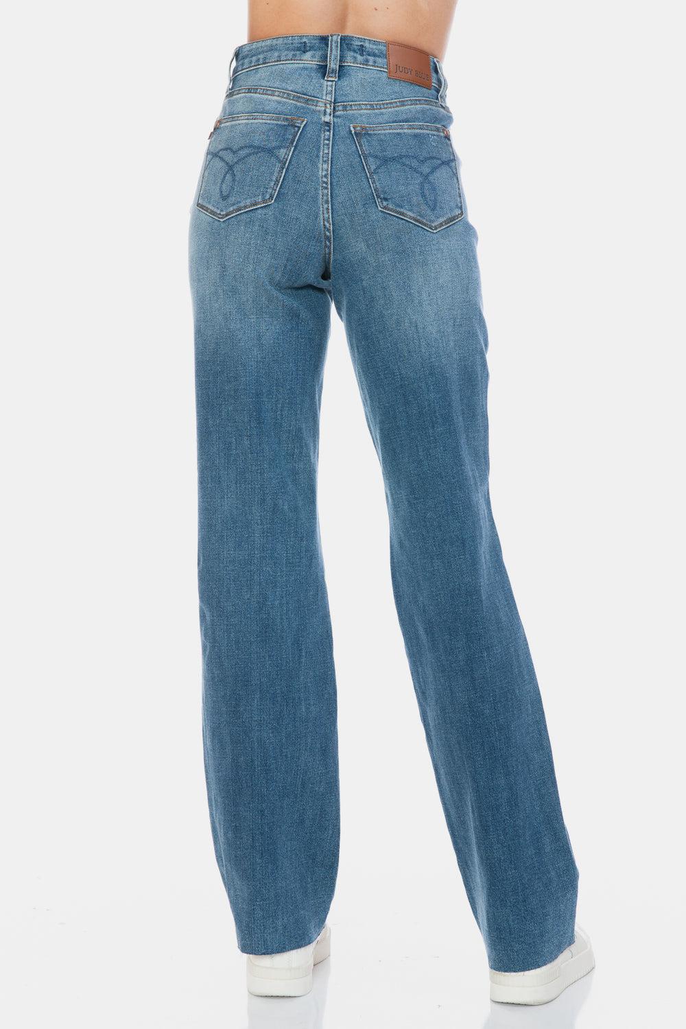 88848   Andie Hi-Rise Tummy Control Cut Raw Hem Straight Judy Blue Jeans - ONLINE EXCLUSIVE! Product Image