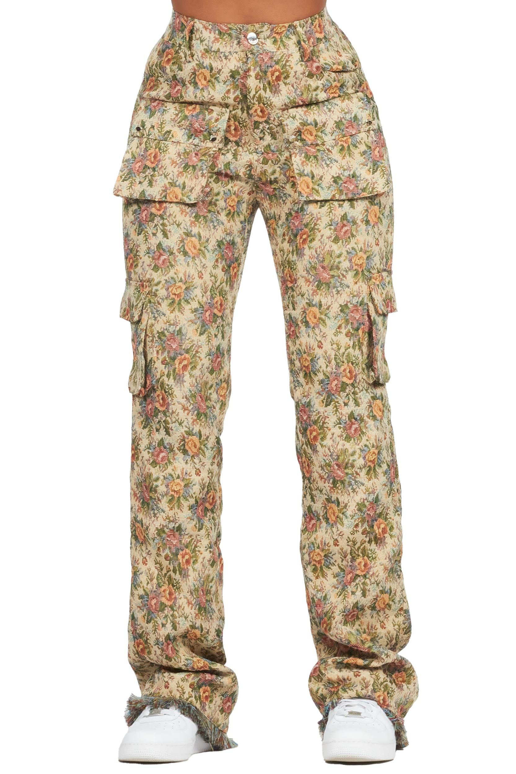 Niyah Tan Floral Tapestry Stacked Pant Female Product Image