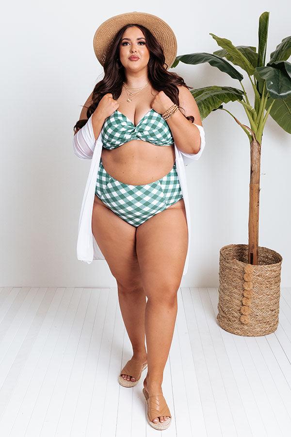 Tanning In Tulum Gingham Bikini Top in Hunter Green Product Image