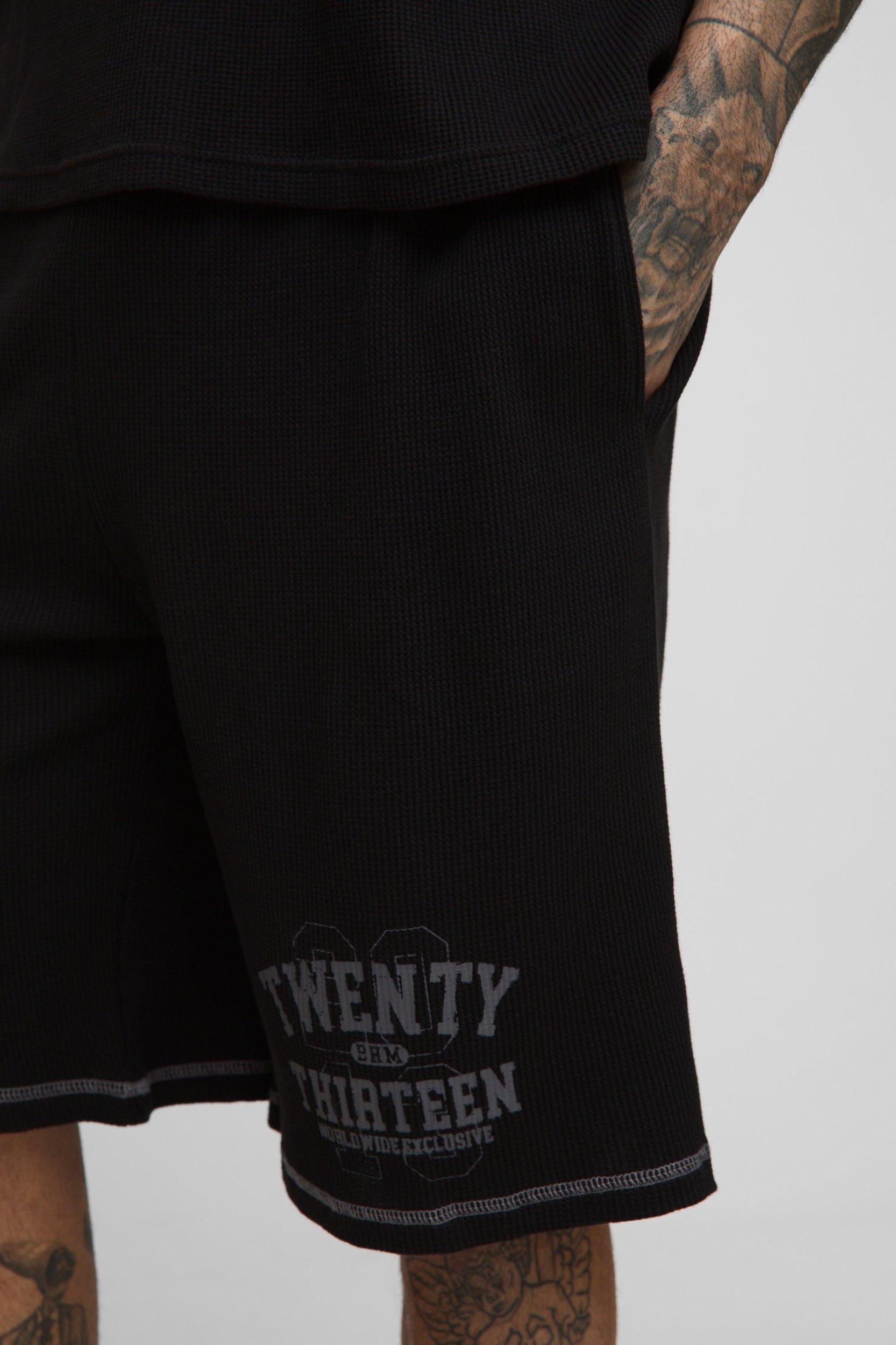 Tall Oversized Waffle Graphic Shorts | boohooMAN USA Product Image